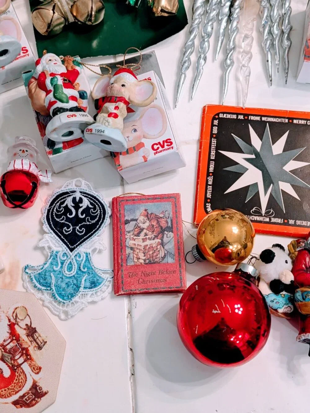 Lot of 68 VTG Christmas Ornaments 80s 90s Santa Disney Pooh Barbie Angels Retro